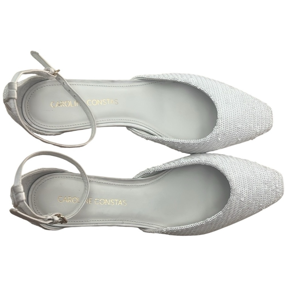 Caroline Constas Glittering Sequined White Heels Shoes - Picture 3 of 16